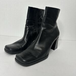 Vtg Nine & Co Boots Black Leather Chunky Heel Square Toe Size 10